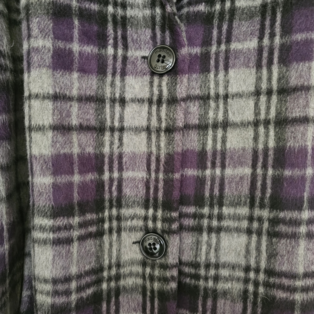 Madden Girl Plaid Coat Size 3X Gray Purple Mid Length Single Breasted Lined Soft - Picture 5 of 11
